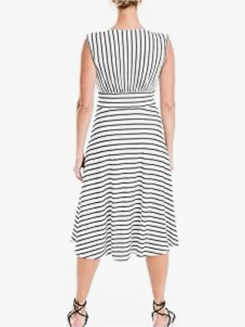 Max Studio Black and White Striped V-Neck Midi Dress - Size: Small - Picture 7 of 8